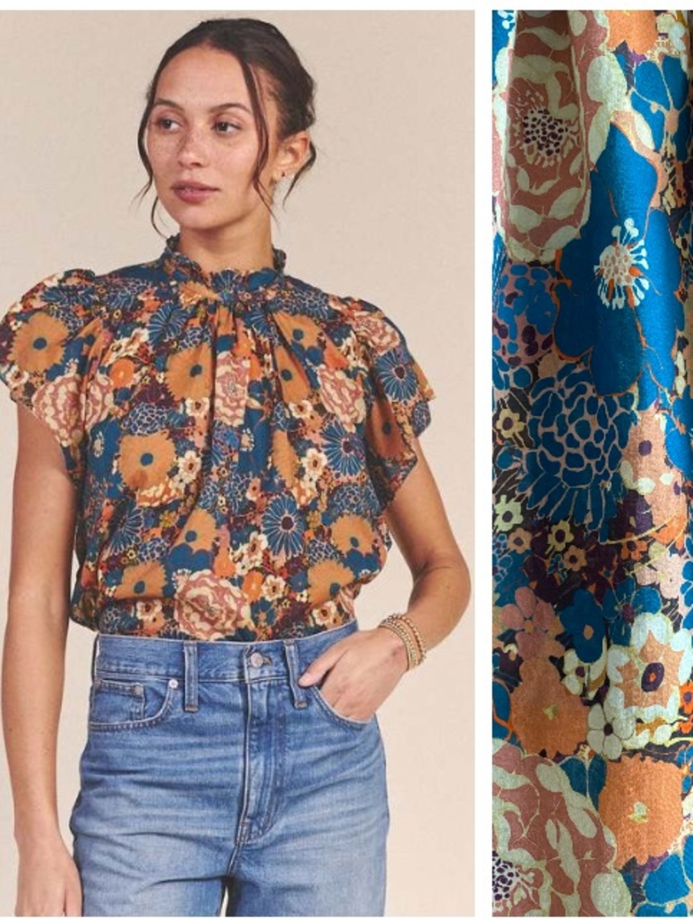 Birds of Paradis by Trovata Carla Highneck Shirt Ocaso Floral Print Medium